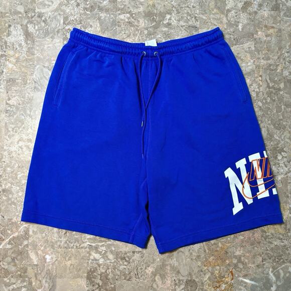 Nike Shorts Mens Large Blue Club French Terry Retro Side Graphic 9” Gym FV5136 - Picture 2 of 9